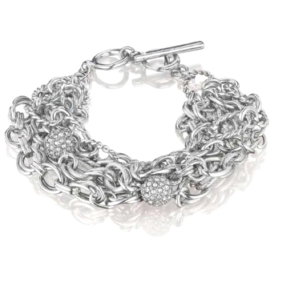 Chloe + Isabel Multi-strand Chain Pave Toggle Bracelet Silvertone Crystal Balls - Picture 1 of 3